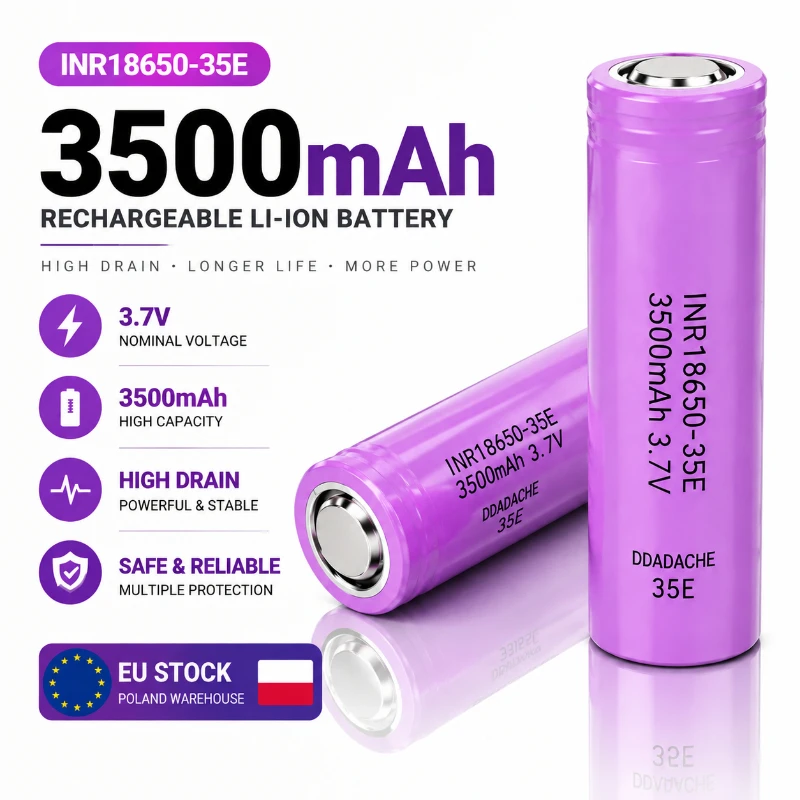 Batteria ricaricabile Li-ion 18650 3,7V 3500mAh INR18650-35E Alta Capacità Reale 25A, Alternativa Premium per Sostituire Celle Vecchie, Maggiore Potenza e Durata, Compatibile con Torcia, Power Bank,
