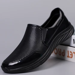 Men Shoes Slip on Patent Leather Loafers Non Slip Black Work Chef Shoes Male Comfortable Walking Sneakers