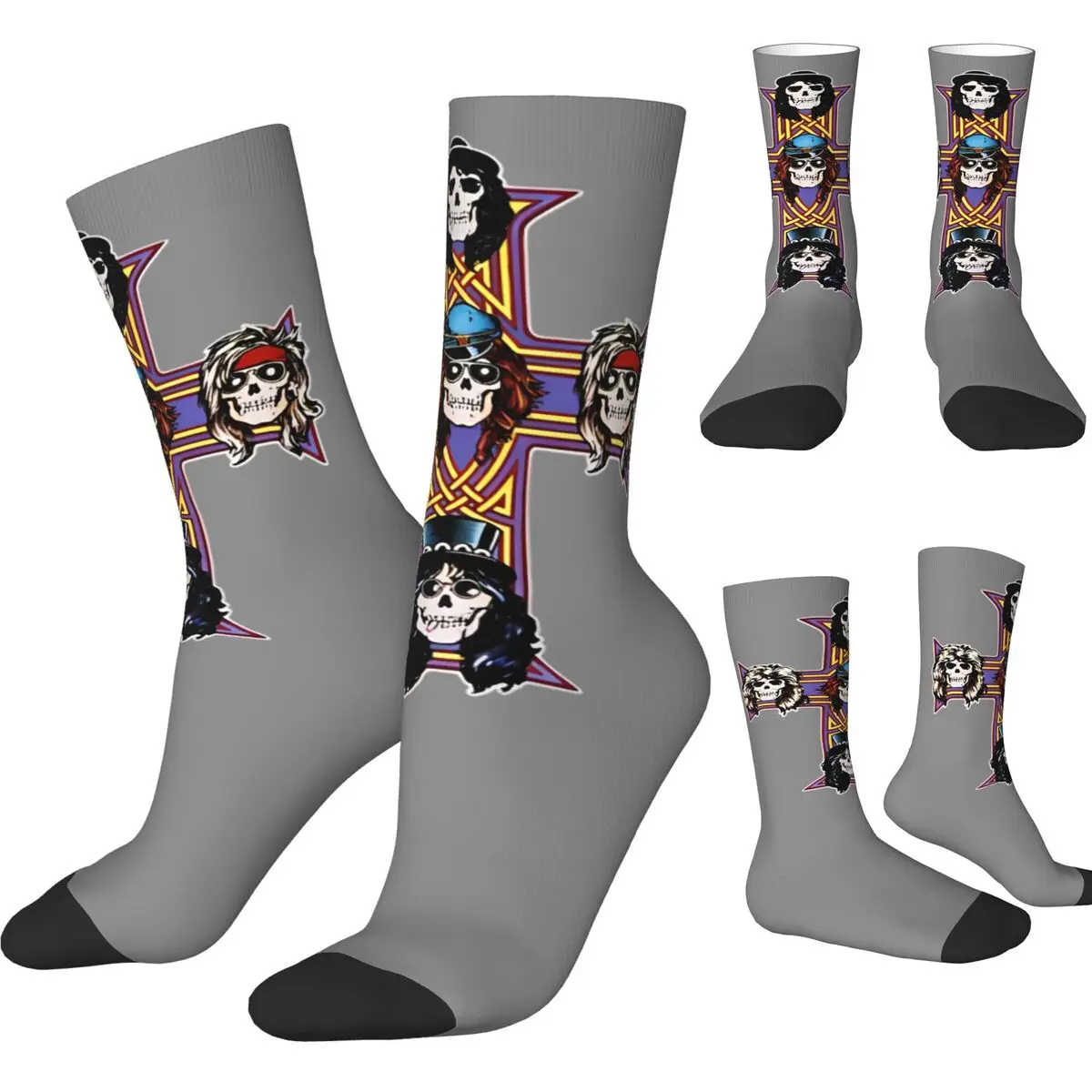 Guns And Roses Cross Stockings Vintage Band Printed Gothic Socks Winter Anti Sweat Socks Men's Running High Quality Socks