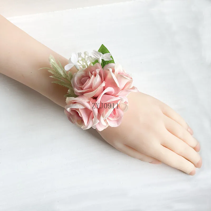 * Sposa Sposo Accessori da sposa Polso Corpetto Bracciale Polsino Fiore Damigella d'onore Fiore all'occhiello Perni da uomo Rose di seta Fiore artificiale