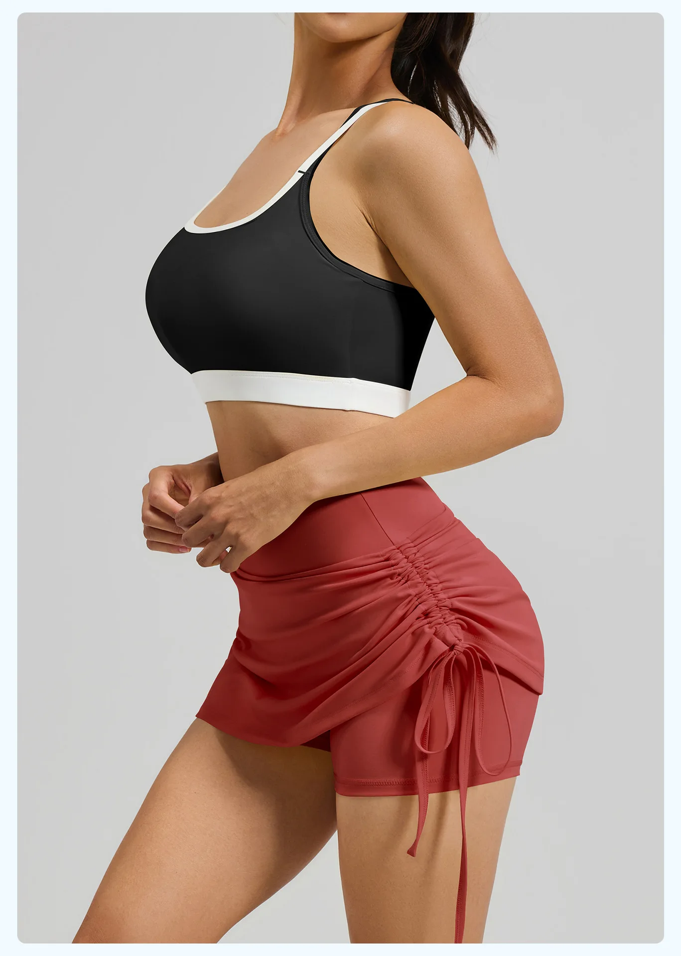 

Ladies Sports Fitness Yoga 2PCS Sets Shock-proof Chest Pad Bra+ Side Drawstring Anti-empied Shorts Gym Workout Elastic Sets