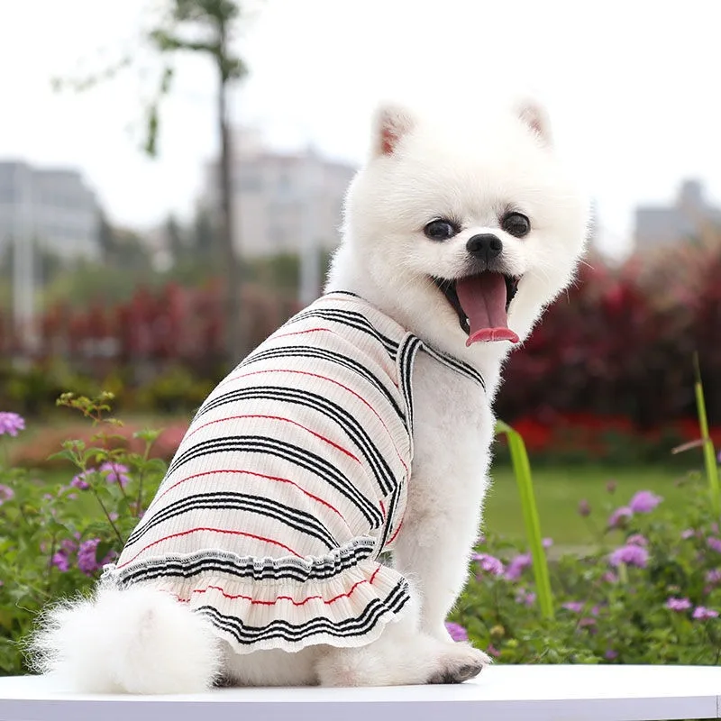 Pet Dog Rainbow Stripe Halter Dress Stretchy Knit Puppy Clothes Teddy Bichon Dress Summer Dog Clothes XS-XL