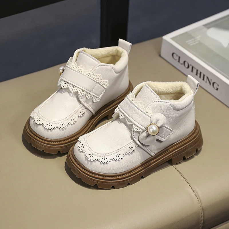 

Ботильоны на платформе для девочек, новые зимние детские повседневные хлопковые сапоги принцессы, элегантные модные детские школьные плюшевые кожаные ботинки