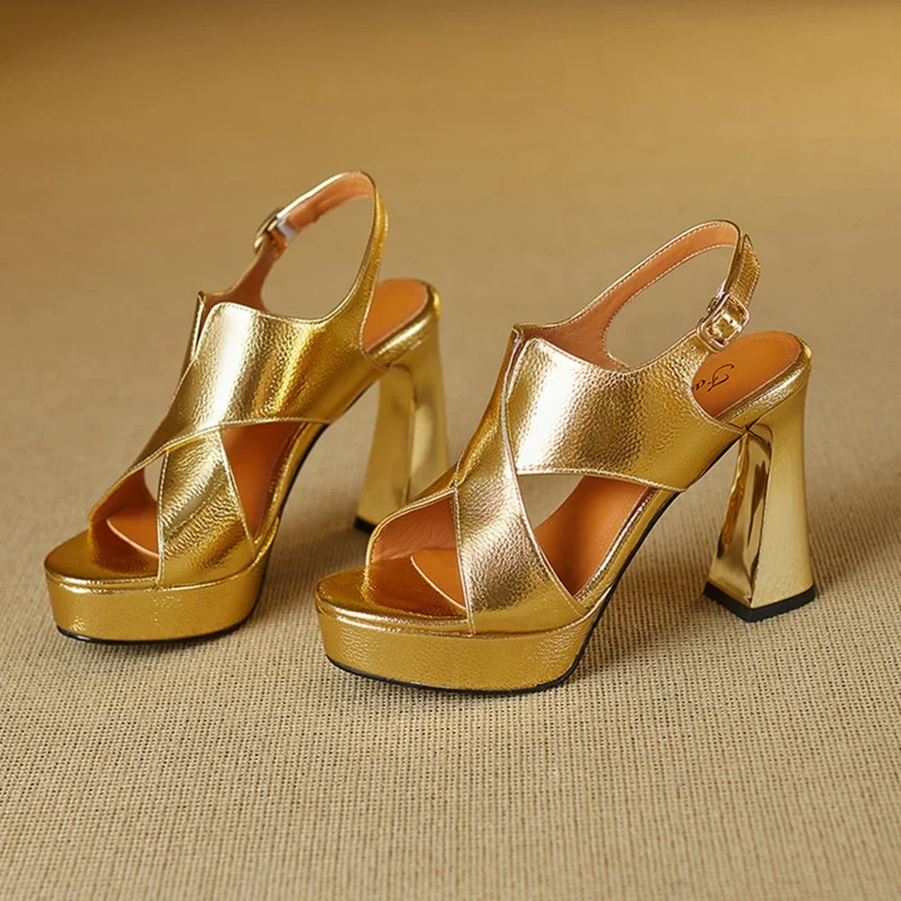 

Genuine Leather Open Toe Women New Summer Fashion Coarse Heel Sandals Party Dress Wedding Dress Buckle Dress Workwear