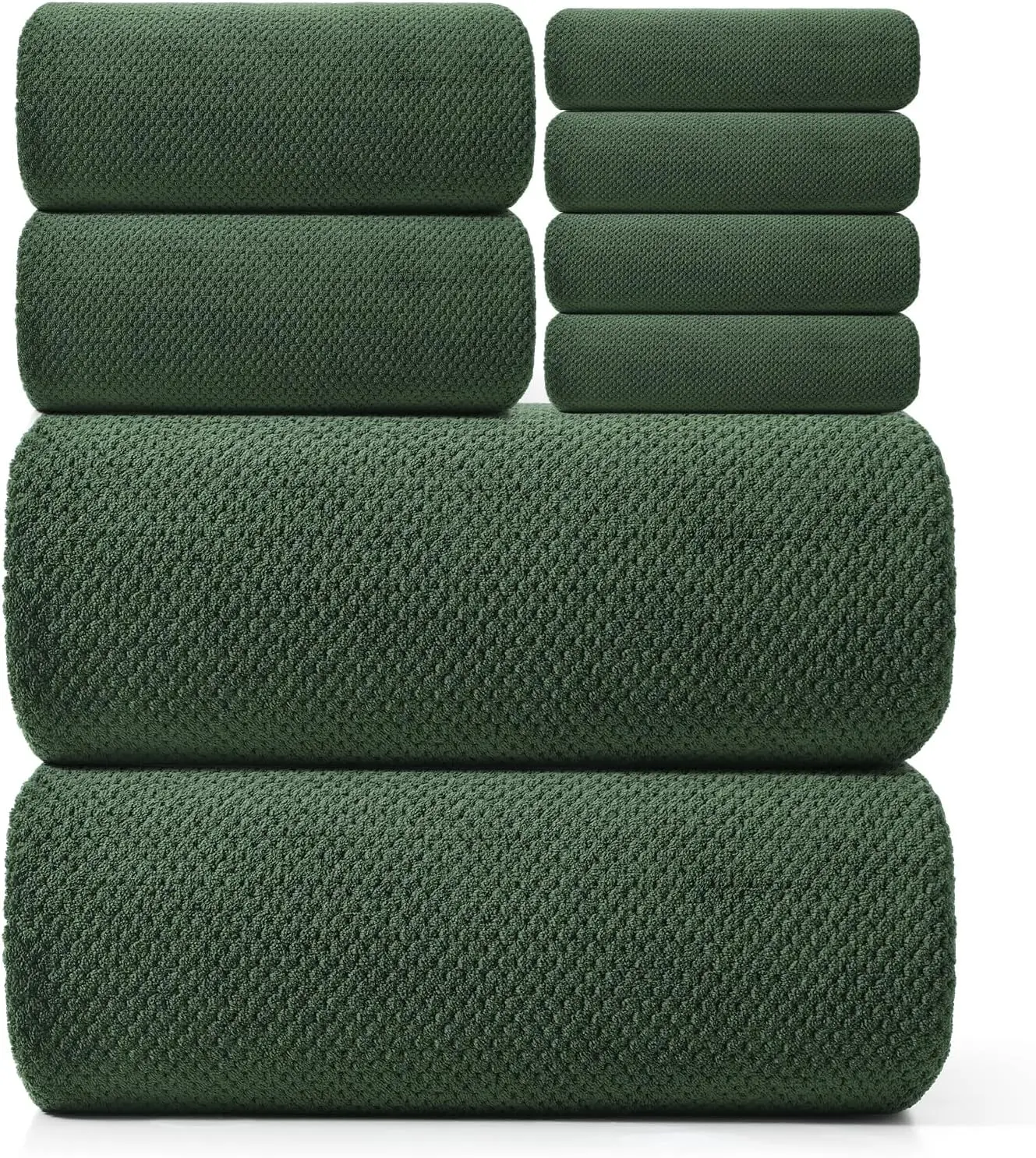 

Premium Towel Set of 8 - Ultra Soft Microfiber, Contains 2 Large Bath 35x70, 2 Hand 14x30, 4 Washcloths 14x14, Highly Absorbent, Quick Dry, Ideal for Everyday use, Hotel & Spa, Olive Green