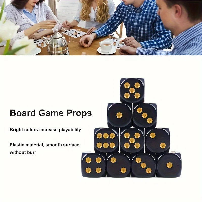 10pcs Black D6 Dice Set, Essential Toys For Multi-person Parties, Table Games For Bars And Clubs, Party Decor Supplies