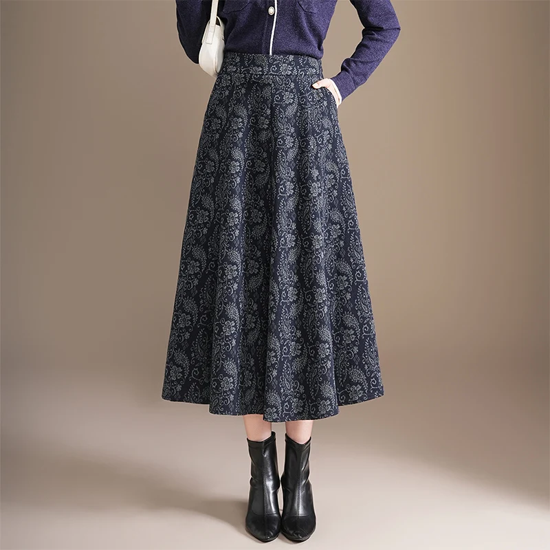 

Новая женская юбка миди А-силуэта из шерсти с цветочным узором, осенне-зимняя, в стиле ретро, облегающая, с высокой талией, для повседневной носки и активного отдыха, из полиэфирного волокна