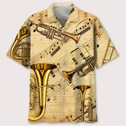 Men's Designer Hawaii Shirts Short Sleeve y2k Tops Fashion Streetwear 3d Print Guitar Music Pattern Casual Vintage Female Blouse