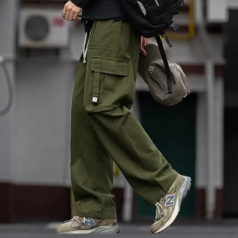 الركض البضائع القطن الشارع أزياء محايدة فضفاضة خارج السراويل الجري الصلبة مع السراويل واسعة الساقين الملابس الخريف والشتاء #2