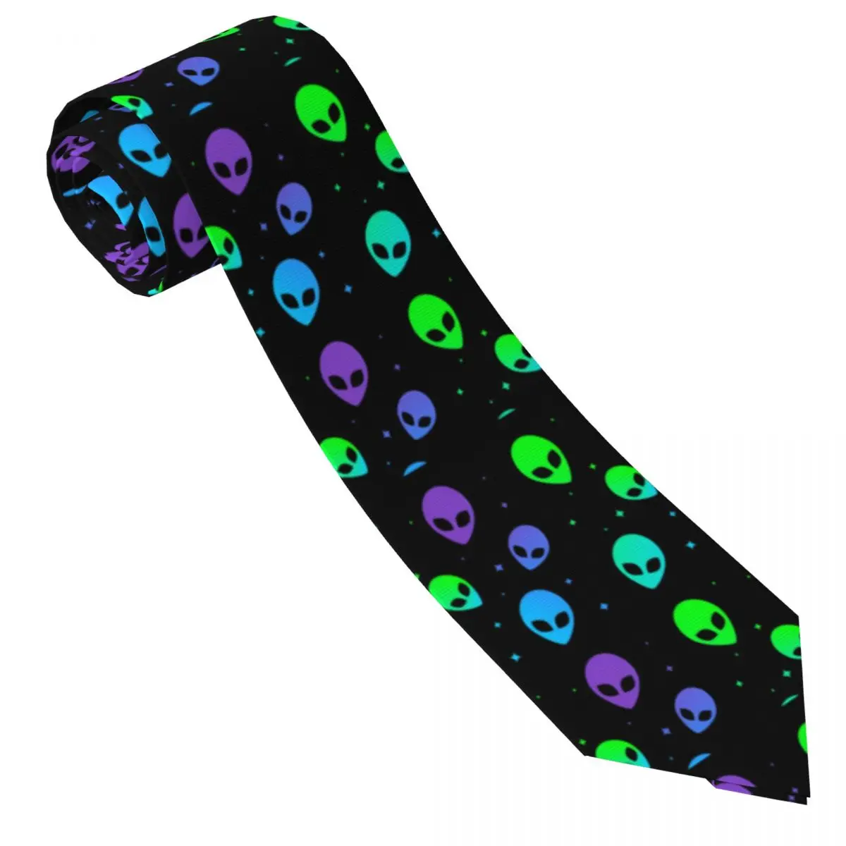 Custom Colorful Aesthetic Alien UFO Pattern Necktie Men Cravat For Father's Day