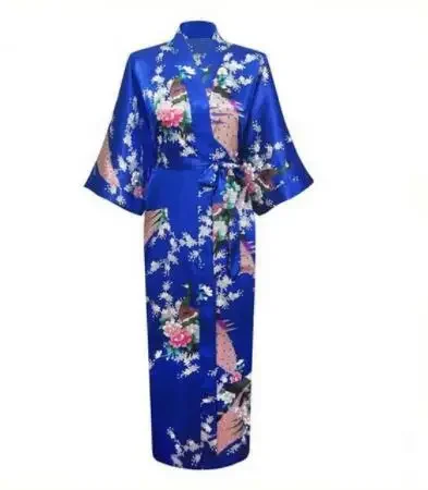 Plus Size XXXL Chinese Women Long Robe Print Flower Peacock Kimono Bathrobe Gown Bride Bridesmaid Wedding Robes Sexy Sleepwear