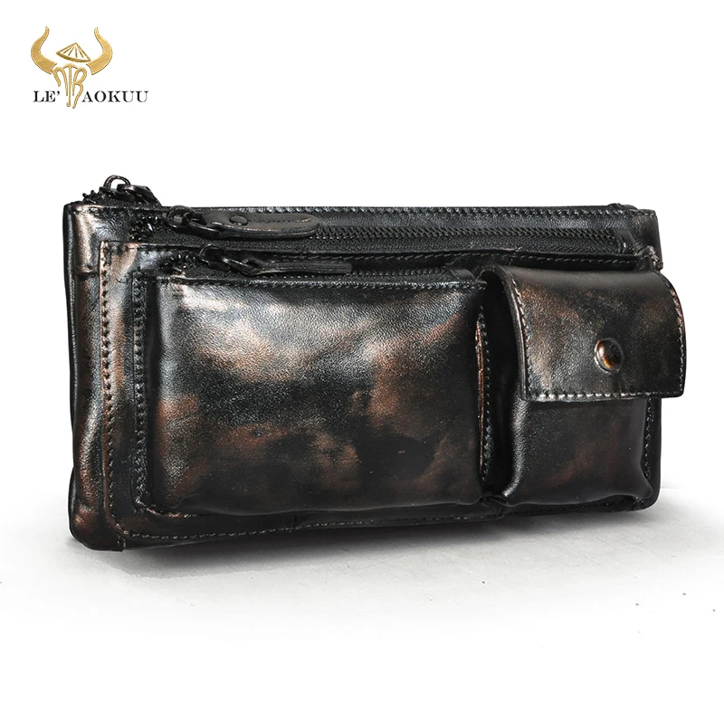 

Soft Thick Leather men Coffee Vintage Travel Fanny Waist Belt Chest Pack Sling Bag Design Bum Phone Cigarette Case Male 811-29