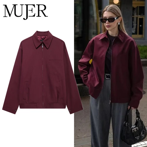 MUJER, cazadora con cremallera para mujer, prendas de vestir exteriores de otoño, abrigo para mujer, chaqueta holgada de manga larga, abrigos para mujer, chaqueta Retro para mujer