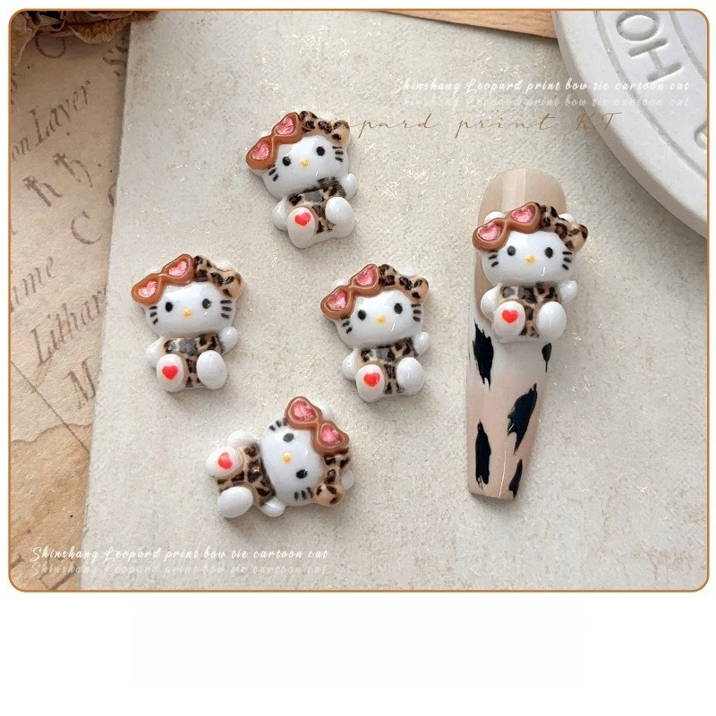 

10pcs Kawaii Hello Kitty Nail Art Decoration Leopard Resin Bow Cute Cartoon Anime Women Supplies Desktop Student Gift Wholesale
