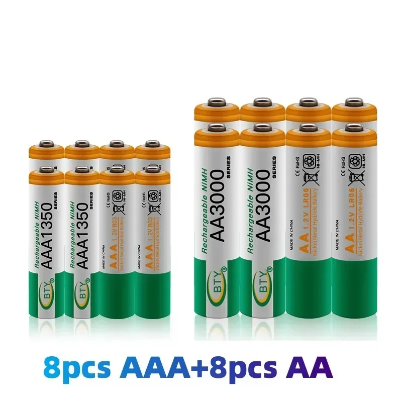 100% New 1.2 V AA 3000 MAH Ni MH akkus + AAA battery 1350 MAH rechargeable battery Ni MH 1.2 V AAA battery