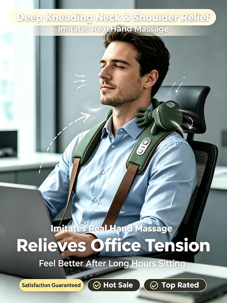 Portable Neck And Shoulder with Simulated Human Hand Deep Kneading for Muscle Relaxation Travel Car Office Home Use