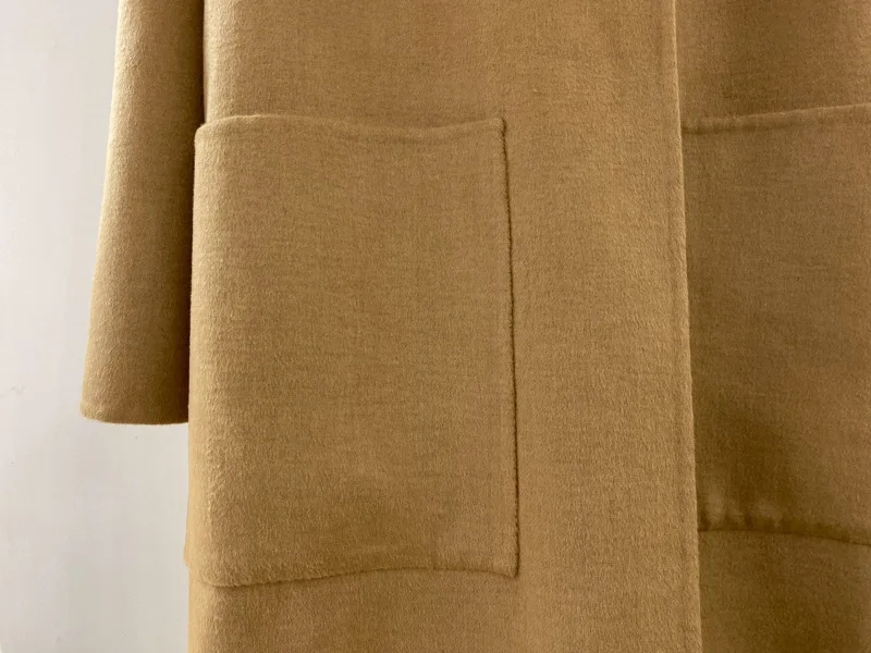 Maxdutti Modny Luźny Płaszcz Wysokiej Jakości 90% Wełna i 10% Jedwab Morwowy Vintage Karmelowy Dwustronny Wełniany Płaszcz Damski