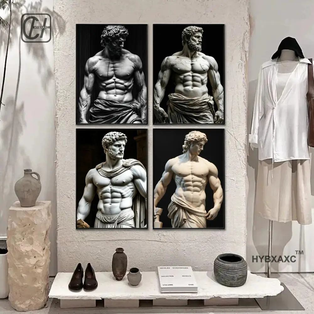 Retro Spartan Warrior Caesar Roman Statue Motivational Quotes Poste Canvas Painting Wall Art Pictures Home Gym Decor Gift