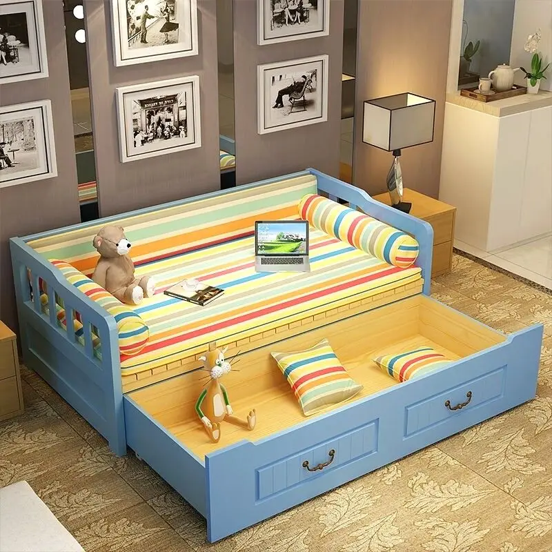 Solid wood sofa bed Sofa bed Solid wood sofa bed dual-purpose with locker push-pull foldable living room multi-functional two