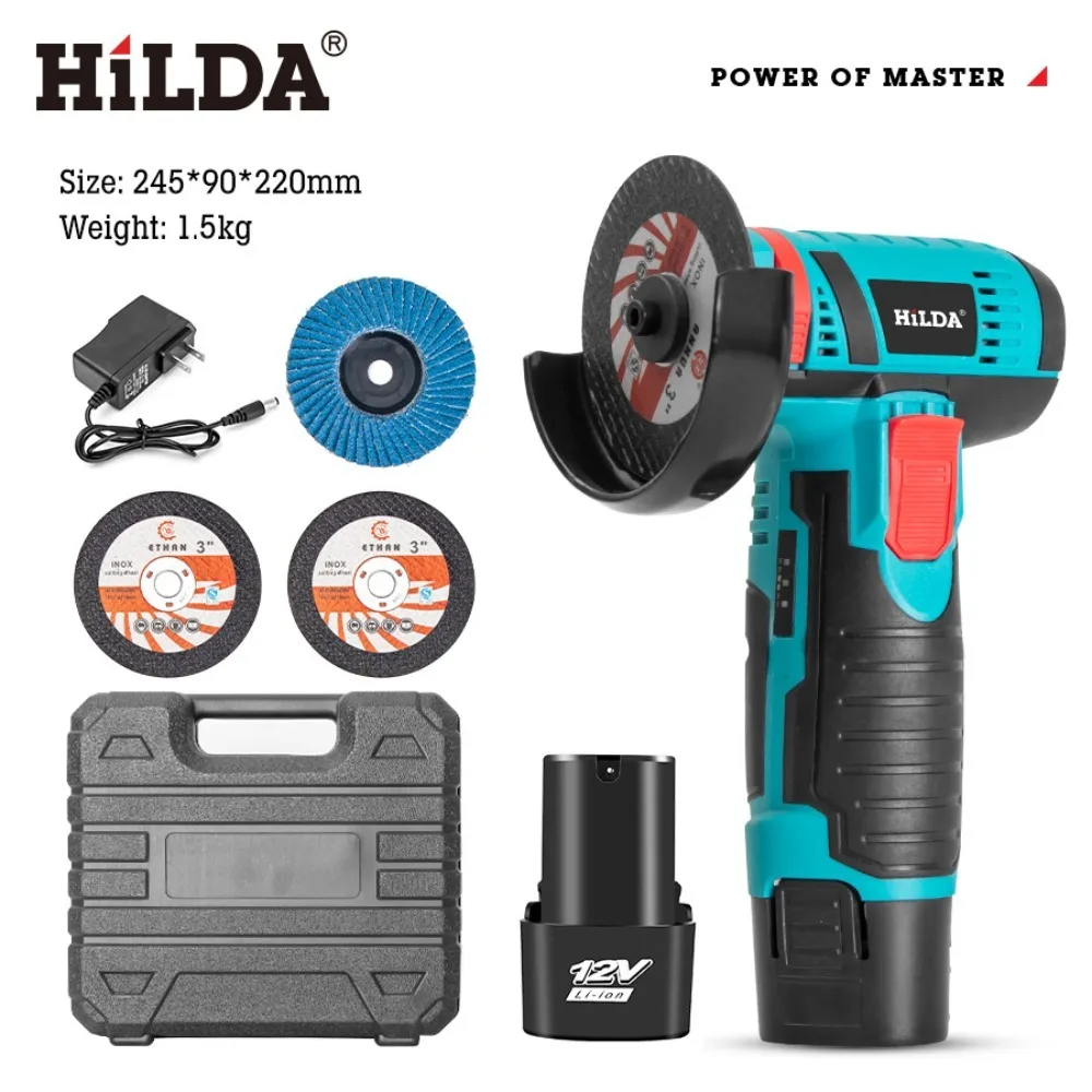 12V Mini Brushless Angle Grinder Cordless Polishing Machine Diamond Cutting with Accessories Angle Grinder Battery Powered