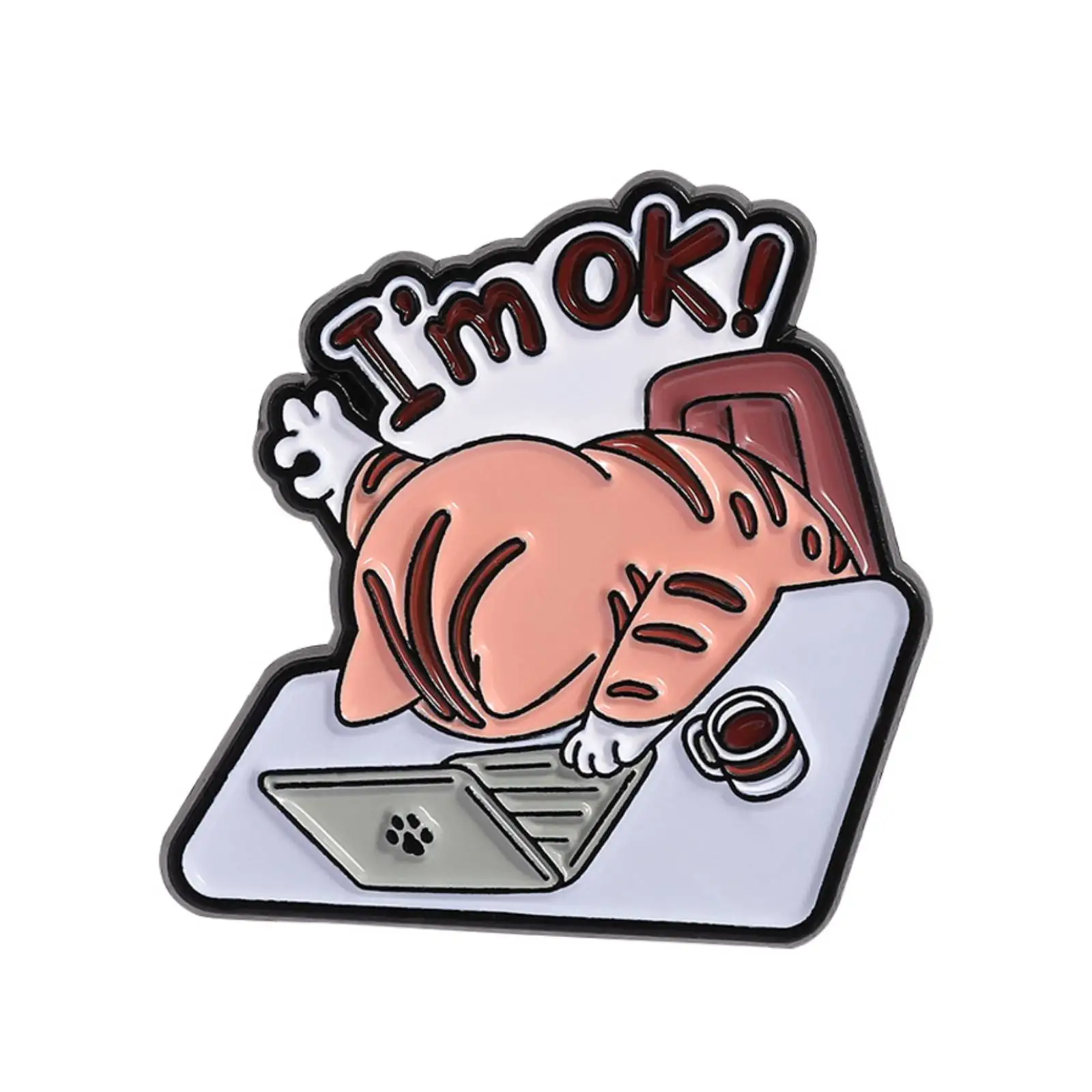 Cartoon-Broschen mit dem Motiv „Ich bin okay“, Katzenabzeichen für Rucksäcke, zur Dekoration von Kleidung, Anstecknadel, Schmuck, Geschenk. – Detail 2