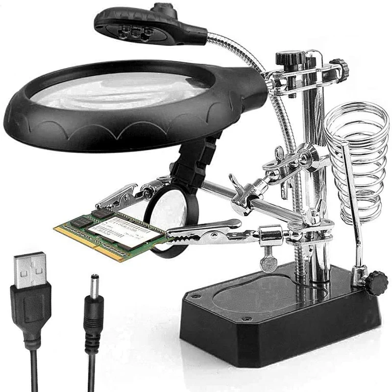 Schweißen Lupe LED Licht Hilfs Clip Lupe Lupe 3 In 1 Hand Löten Lötkolben Ständer Halter Station