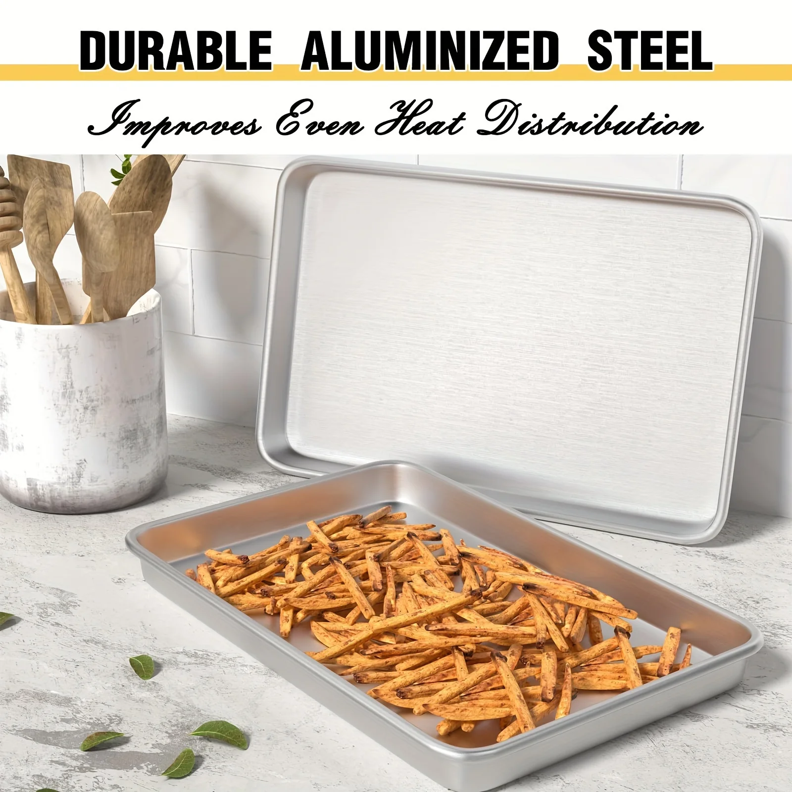 2 commercial-grade baking trays, natural aluminum and large heavy-duty cookie sheets,suitable for high-temperature roasting