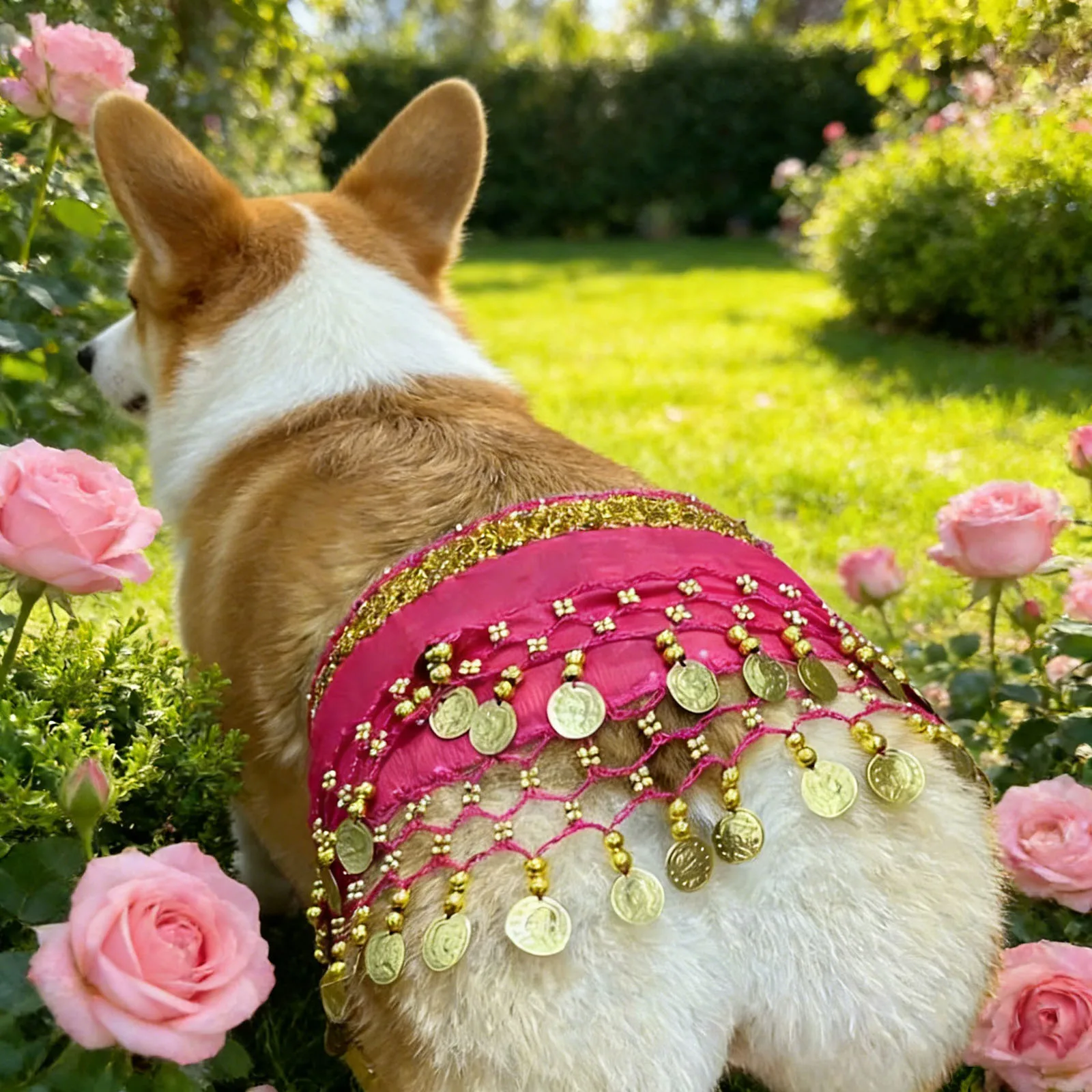 Bling Belly Dance Hip Scarf Multi-Purpose Adjustable Puppy Dancing Dress for Halloween Parties Celebration Performance