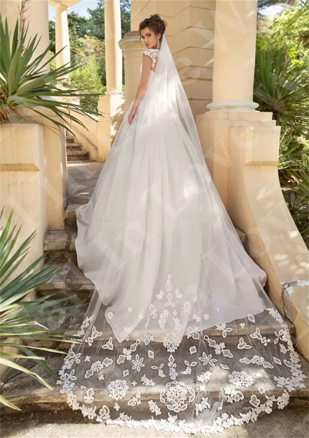 Spitzen applikationen O-Ausschnitt Brautkleid Flügel ärmel A-Linie Satin Brautkleid Vestido de Novia Robe de Mariée 2024 Hochzeits feier Kleid