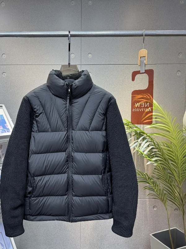 

Lormen Knitted Patchwork down Jaet Men's Long Sve Winter Thiened High-end White Du down Outerwear Casual Sle