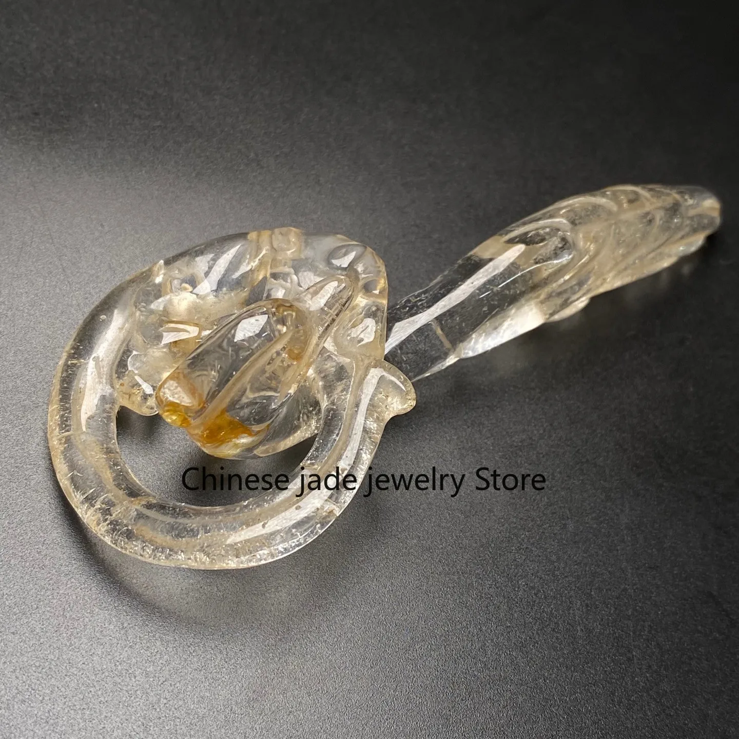 Rare Tibetan Buddhism Crystal Dragon Phoenix Buckle Amulet G4773