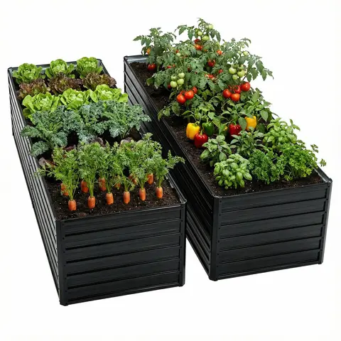 Garden Bed 2 Pack 8x4x2 ft Sturdy Heavy Duty Galvanized Metal Planter Box Set Outdoor Vegetable Flower Herbs Fruits Black