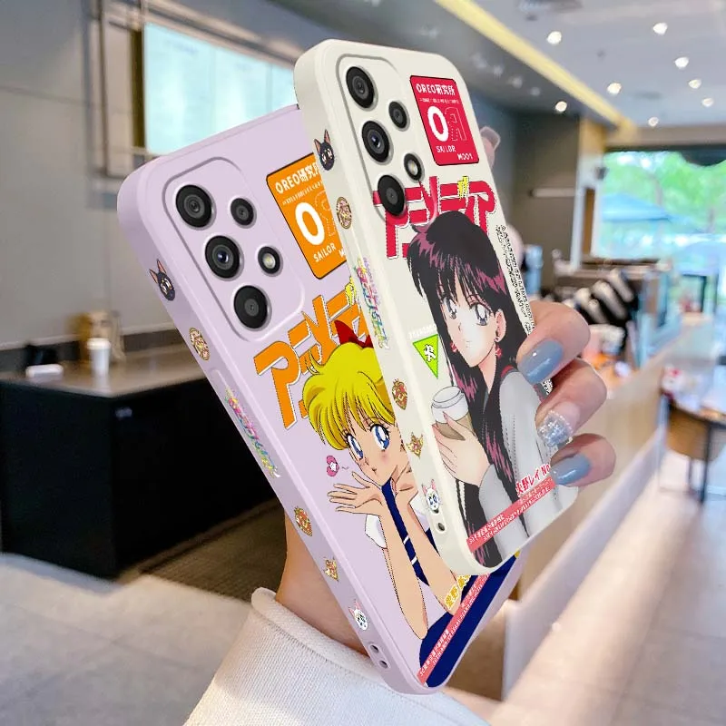 Anime Girl S-Sailors M-Moons For Samsung A04 A05 A06 A07 A12 A3 A14 A15 A16 A17 A23 A24 A25 A26 A32 Liquid Left Rope Phone Case