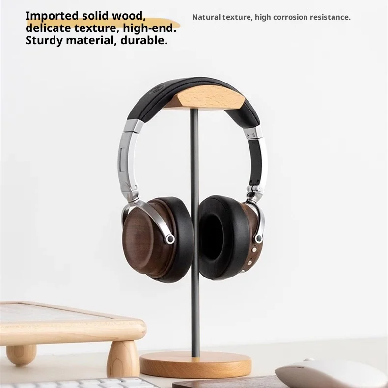 Black Walnut Wood & Aluminum Headphone Stand Nature Walnut Gaming Headset Holder with Solid Metal Base for Table Desk Display image 3