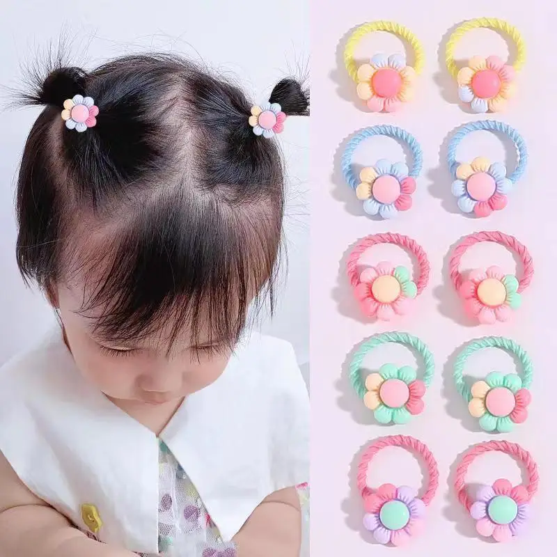 

10PCS/Set Cute Cartoon Flower Animal Small Elastic Hair Bands For Girls Ponytail Hold Lovely Rubber Band Kids Hair Accessories