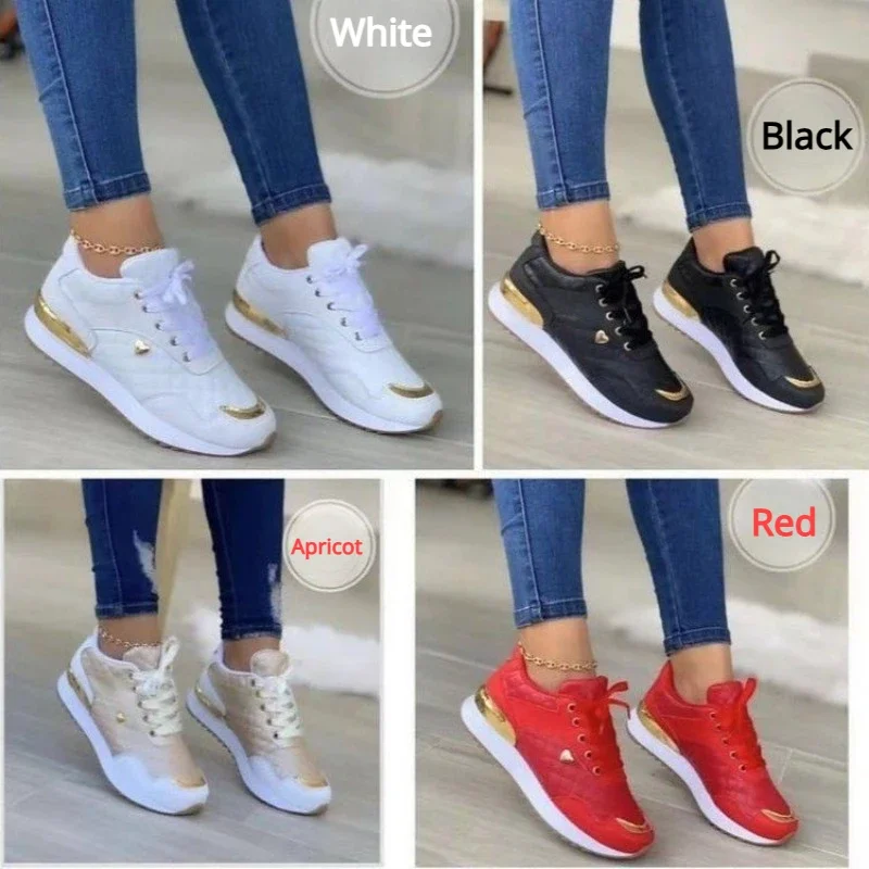 Red Women Sneakers Leather Patchwork Casual Shoes for Women 2023 Platform Female Shoes Pu Vulcanized Running Shoe Tênis Feminino