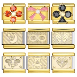 Fashion design Gold Color Butterfly Bee Moon Heart Italian Charm Link Fit 9mm Stainless Steel Bracelet DIY Making Jewelry