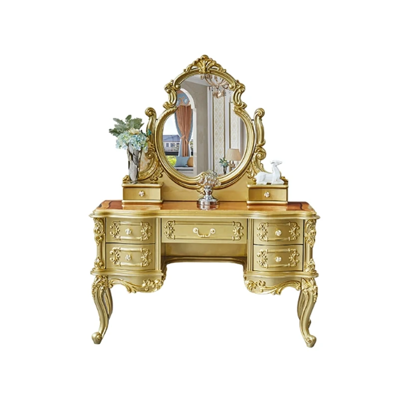 

Dresser solid wood carving flower princess dressing cabinet French engraved makeup table bedroom dressing table
