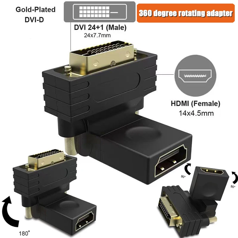 4K DVI Male to HDMI Female Adapter Rotates 360 Degrees Computer TV Dvi Male 24+1 to Hdmi Female HD Cable DVI Adapter Gold-Plated