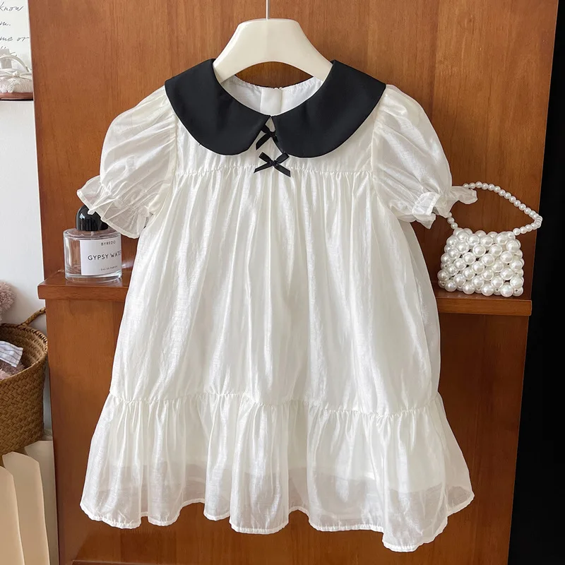 Girls' High-End Tencel Dress Summer Children's Trendy Skirt High-End Sense Summer Little Girl Short Sleeve Princess Dress