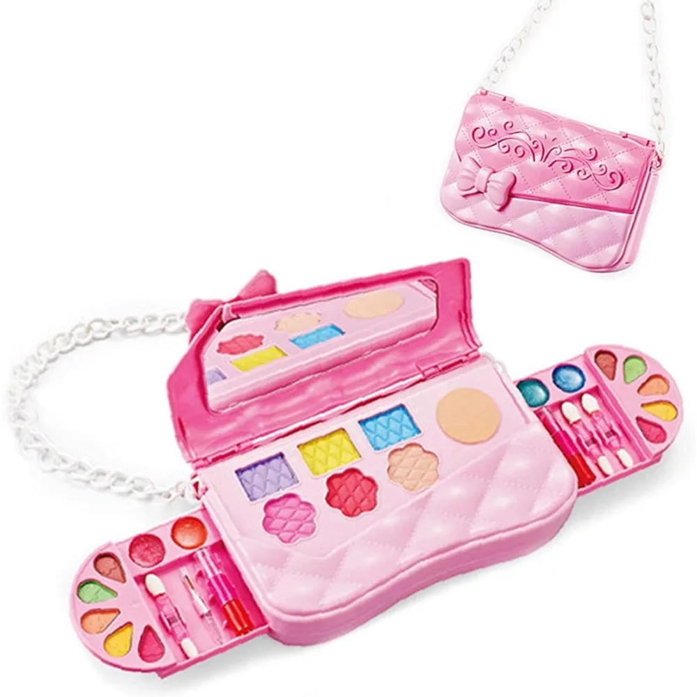 Kids Beauty Makeup Kit, Princess Crossbody Bag Style Washable Pretend Play Cosmetic Toy Set with Mirror, Non-Toxic Safe Makeup Toys, Birthday Gift for Little Girls