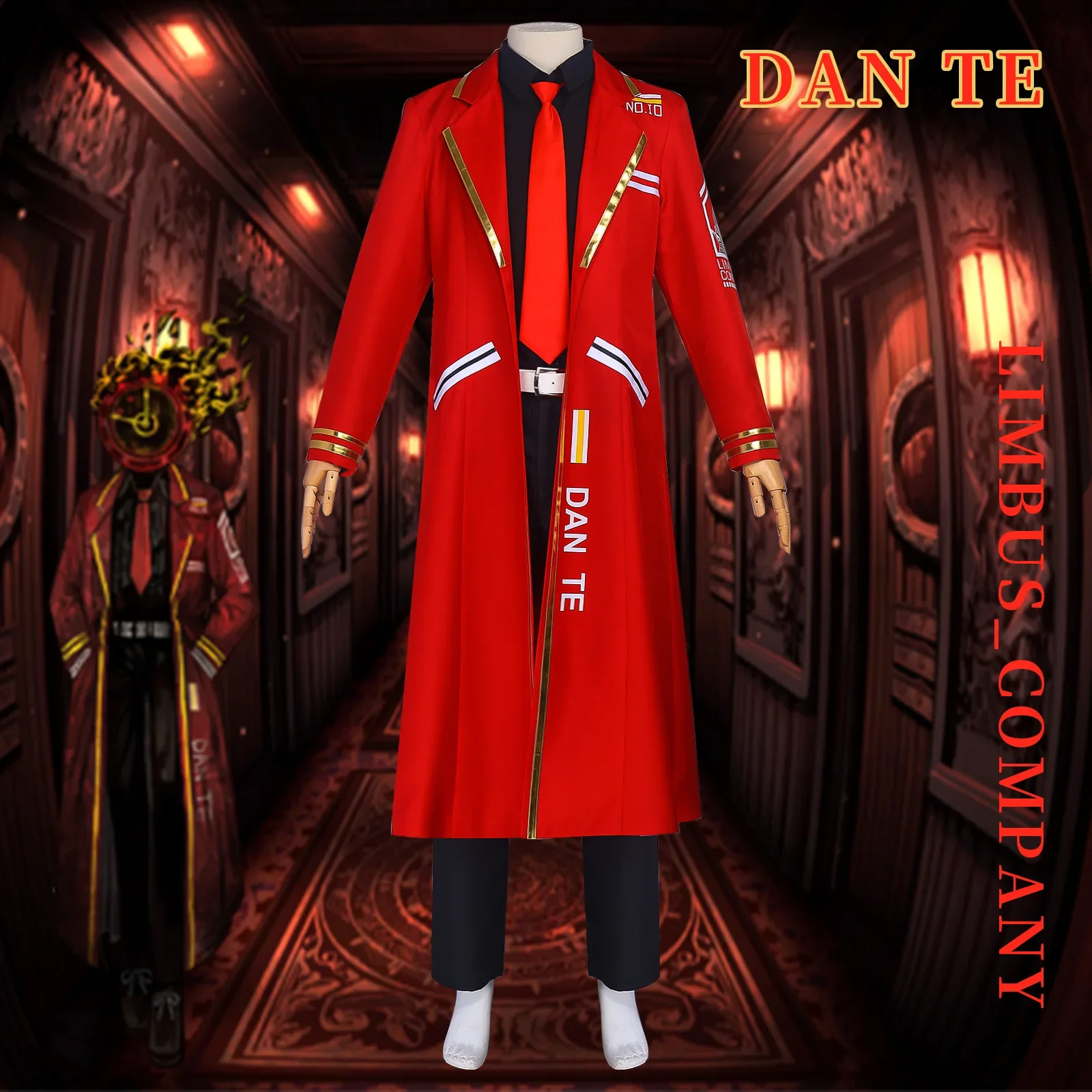 

Game Limbus Company Cosplay Dante Costume Red Long Coat DAN TE Uniform Suit Men Women Halloween Party Carnival Roleplay Outfits