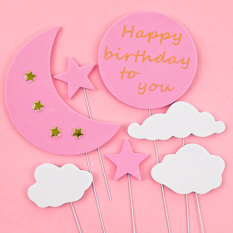 EVA Stereo Cloud Card Moon Five-Pointed Star Baking Cake Decoration  Happy Birthday Party Tools Wedding DIY Cute Girl Supplies