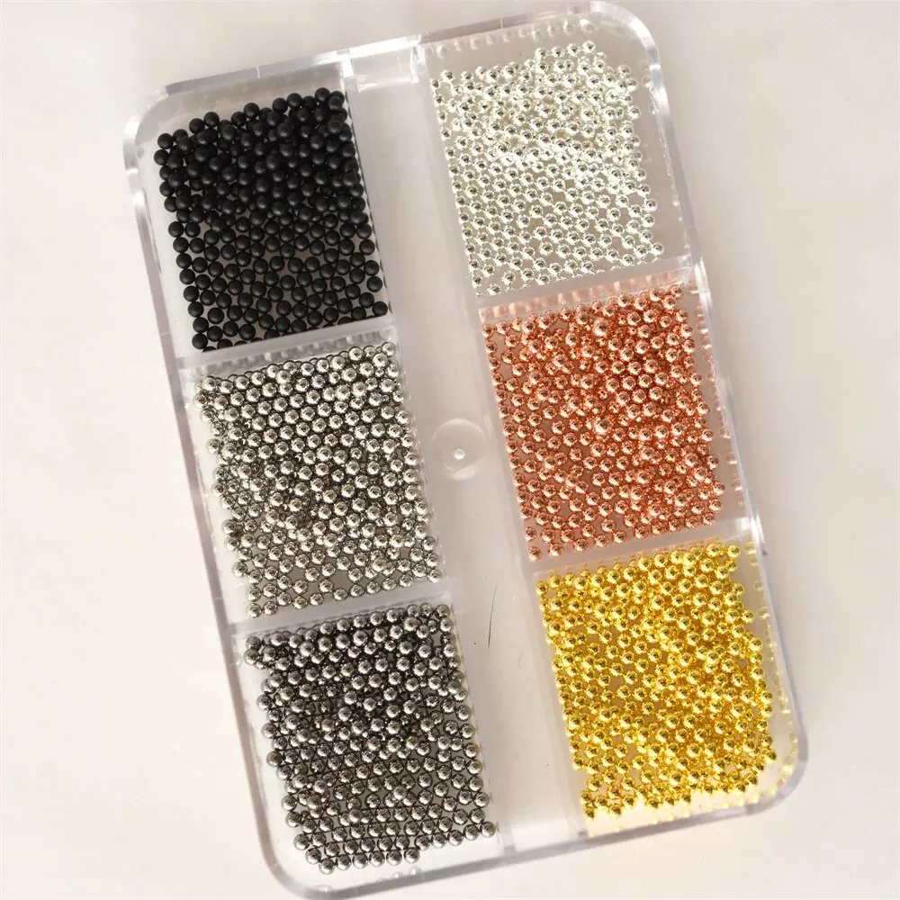 1 pudełko 0.8-3mm mieszane koraliki metalowe małe ozdoby do paznokci urok 3D złoto srebro stop kawior koraliki piłka DIY klejnot dostaw