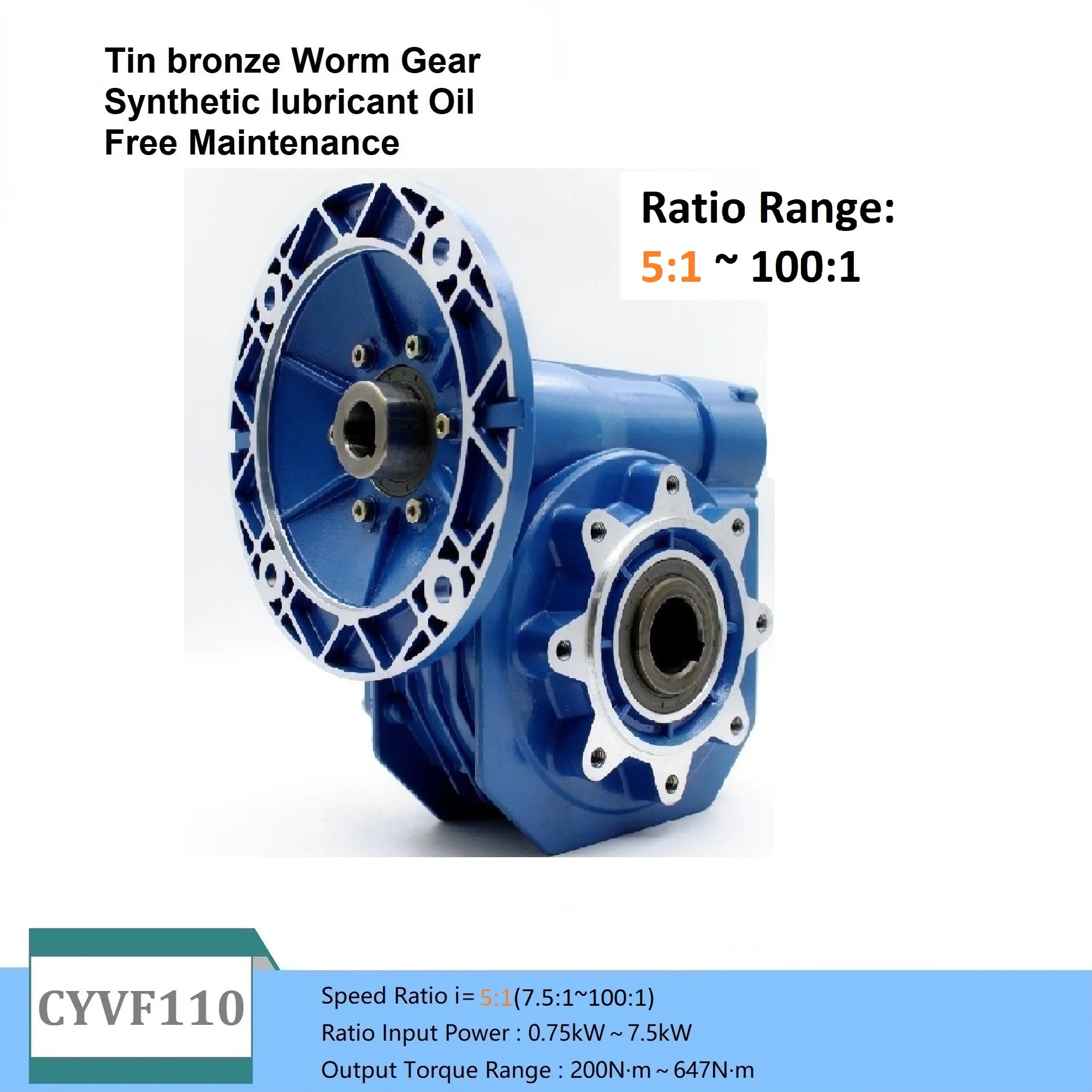 CHENYUE  Worm Gearbox NMVF110  Input 19/24/28/38mm Output 42mm Ratio 5-100  Tin Bronze CNC  Speed  Gear Reducer Free Maintenance