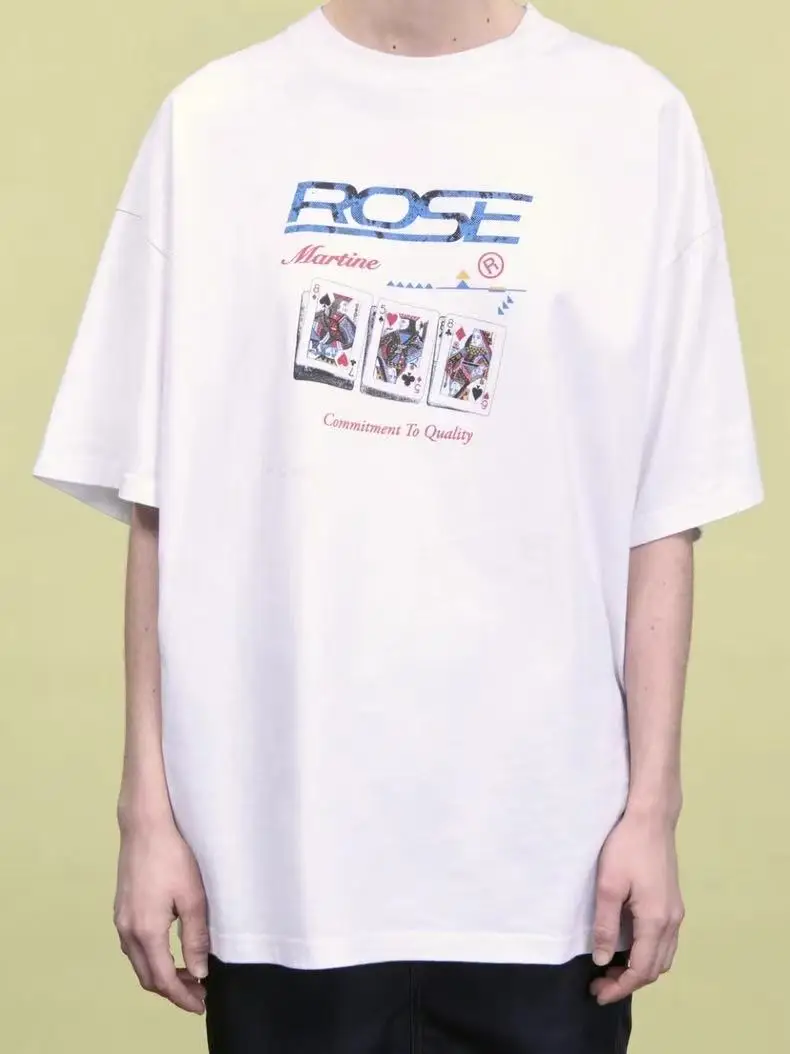 Casual Loose round Neck Short Sleeve T-Shirt Martine Rose 25FW Poker Card ROS Logo Print Cotton Sweatshirt Unisex Summer Top
