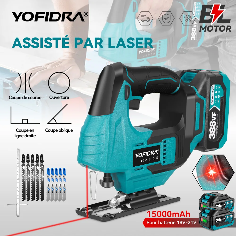 YOFIDRA – scie sauteuse Laser sans balais, ligne rouge, courbe électrique multifonction, tuyaux, outil de coupe du bois pour broche de batterie Makita 18V