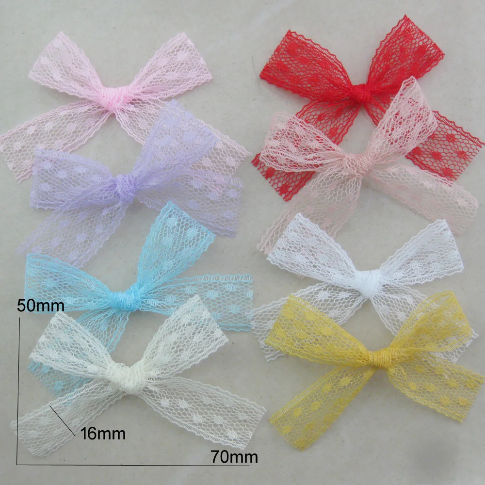 30Pcs DIY Decorative Charm Headwear Lace Ribbon Bows About 70MM*50MM Wedding Clothes Craft Sewing Accessory