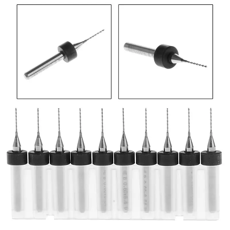 

New 10Pc 0.6mm Tip 1/8" Shank Flute Micro PCB Drill Bits Dropsale