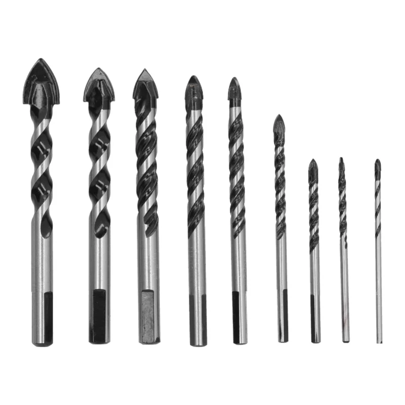 

Drill Bit Cemented Carbide Single Double Flute Hole Drilling Tool Set Kit For Tile Glass 9Pcs Set